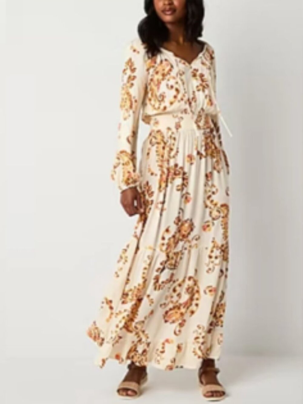 Ryegrass Brown and Gold Paisley Maxi Dress